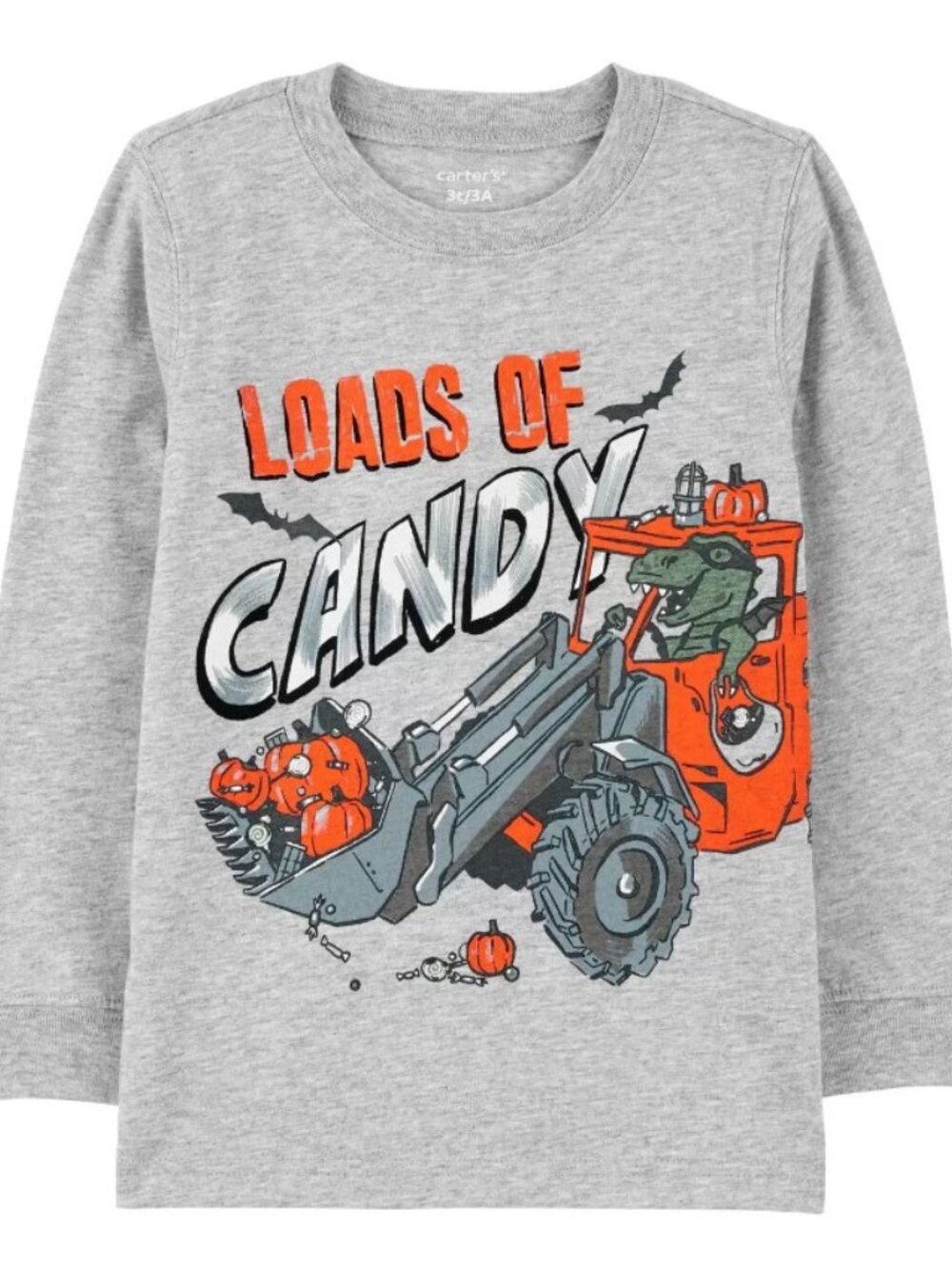Carter's Boys Halloween Glow in the Dark Gray Dinosaur Loads of Candy Top NWT